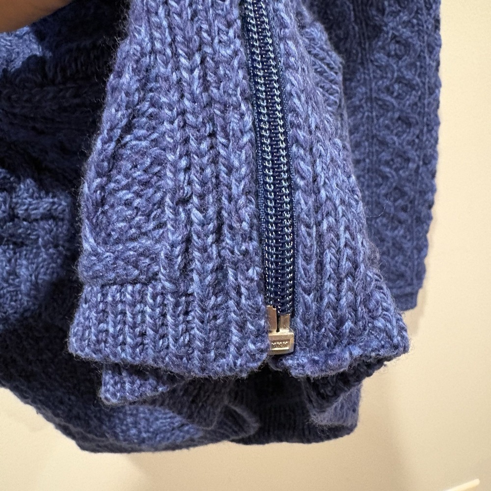 Aran Crafts 100% Merino Wool Cable Knit Side Zip Jacket Cardigan Women's S Blue - Picture 8 of 11